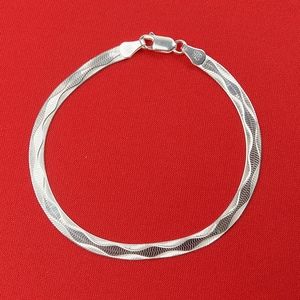 Flexible Herringbone Chain women‎  Bracelet Real Sterling Silver 925 Italy